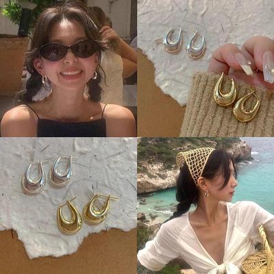 2025 Trendy High-End U-Shaped Metal Earrings for Women - Unique Niche Design