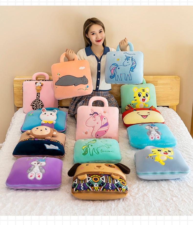 Dual-Use Cute Cartoon Pillow Blanket: Car & Office Nap Cushion