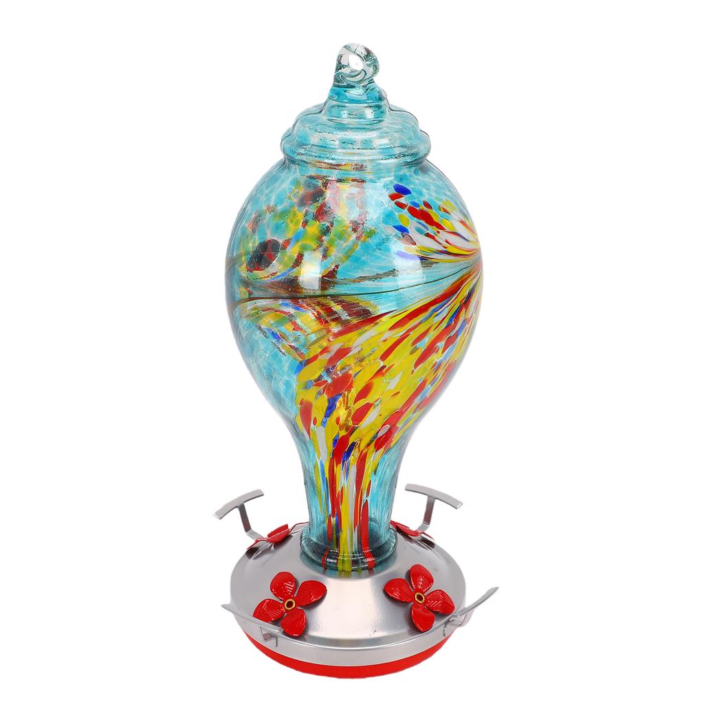 Hand Blown Glass Hummingbird Feeders Hanging 24oz Bee Proof Bird Nectar Feeder with Perch for Outdoors Garden