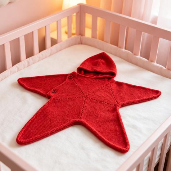 Cute Star Shape Sleeping Bag Starfish Baby Sleep Sack, Soft Knitted Full Body Swaddle Blanket with Infant Cocoon Hood for Newborn, Anti Kick Warm Bag,