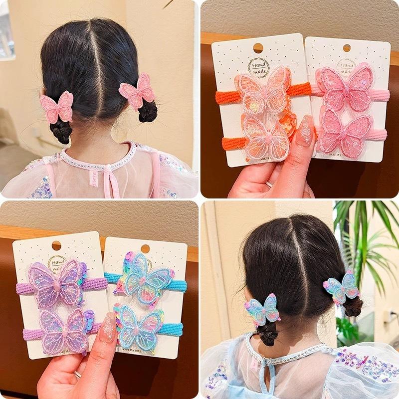 Children's Hair Tie   Sequined Butterfly Hair Tie High Elasticity and No Damage To Hair  Towel Ring  Candy-colored Hair Ring and Hair Accessory