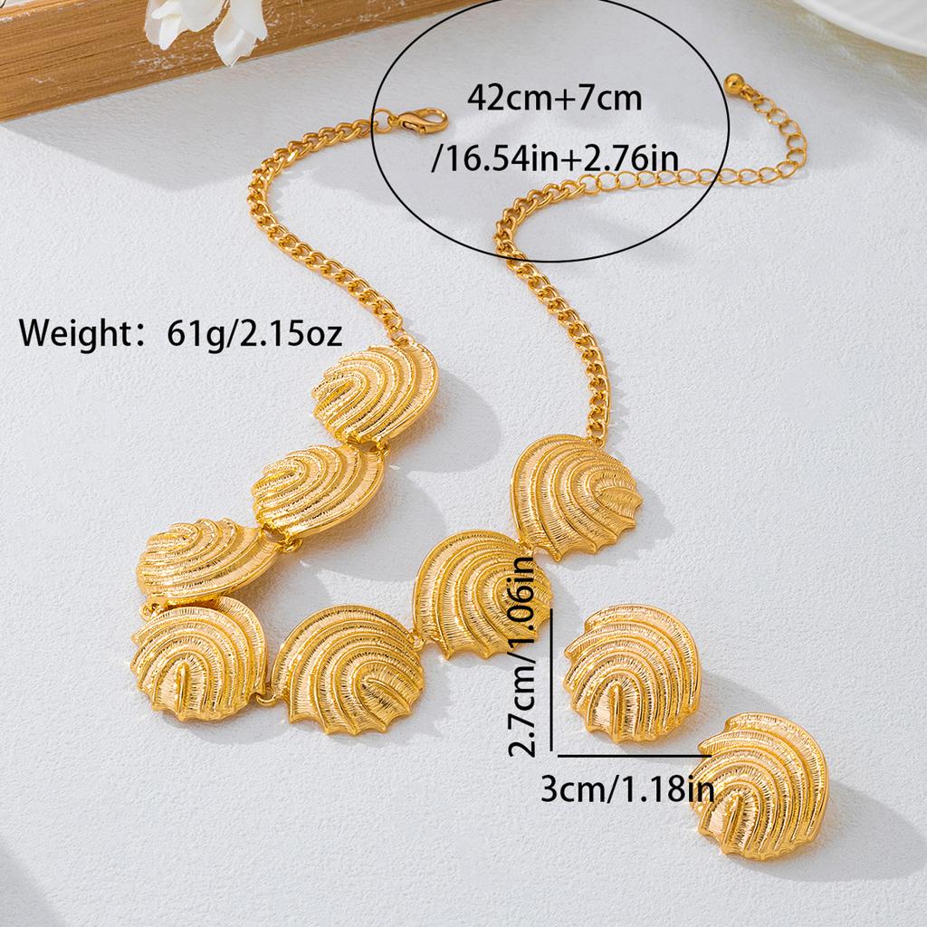 2 PCS/Set Vintage Conch Geometric Irregular Metal Jewelry Earrings Necklace Sets for Women Girls Creative Design Sense Sets