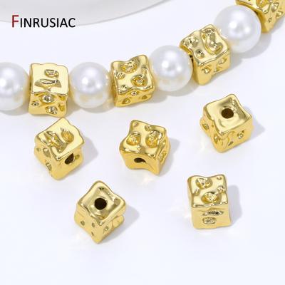 18K Gold Plated Brass Metal Square Irregular Baroque Spacer Beads for DIY Bracelet Necklace Jewelry Making Supplies Accessories