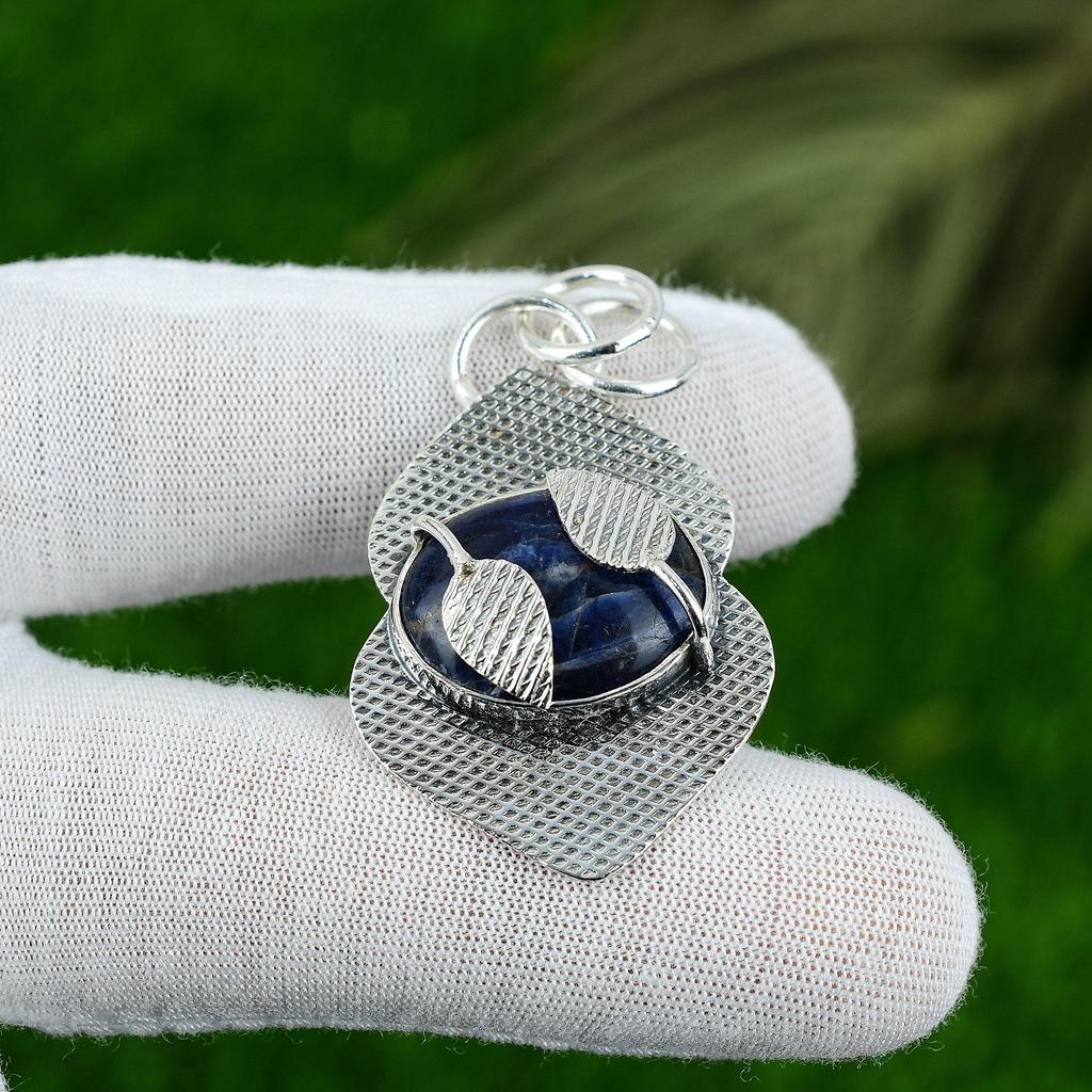 Womens Day Deal Oval Natural Sodalite Sterling Silver Daughter Pendant Jewelry