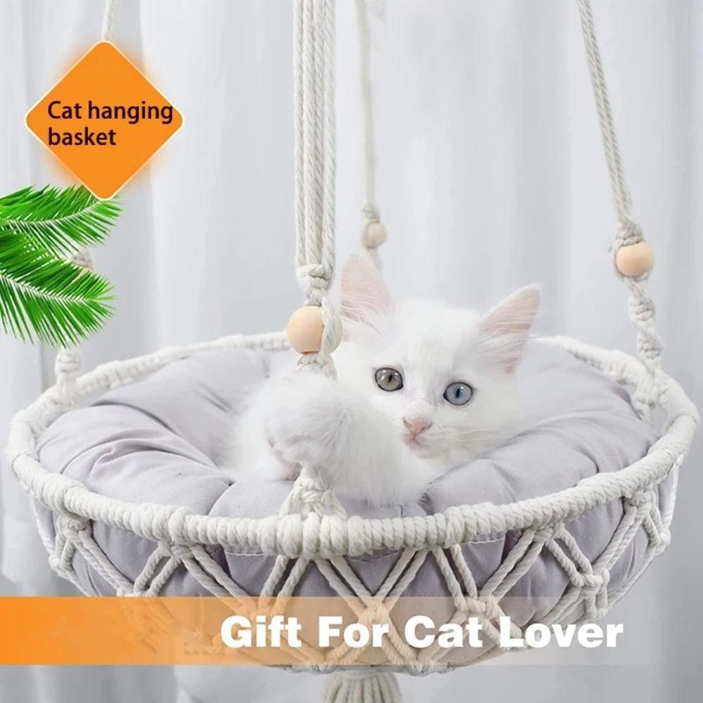 Hanging Cat Hammock Handwoven Cat Sofa Pet Swing Bed Hanging Basket Cat Nest  Kitten Puppy Summer