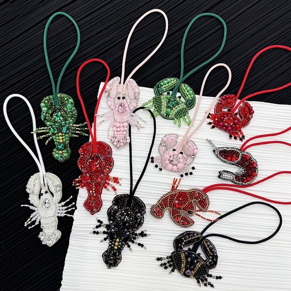 Fashion Handmade Crayfish Keychain Rhinestone Beaded Creative Lobster Pendant Bag Lanyard Accessories Gifts