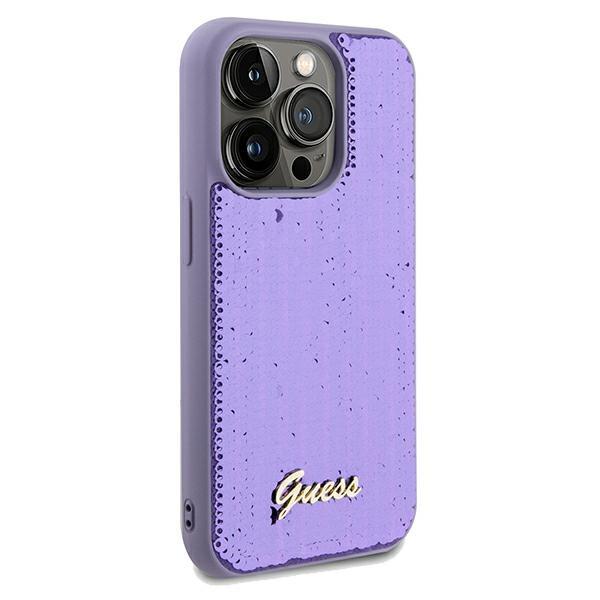 Guess Guhcp14Lpsfdgsu Iphone 14 Pro 6.1 Fioletowy/Purple Twarde Etui Metalowy Napis Z Cekinami