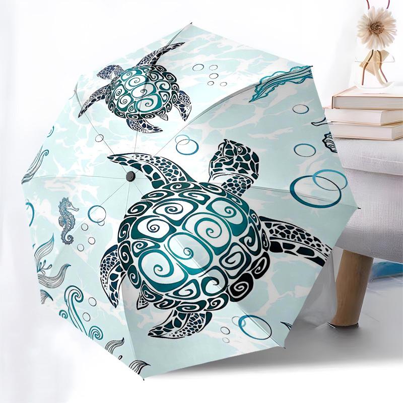 1PC Sea turtles Seahorses Umbrella-8-Rib Reinforced, Automatic Open, Lightweight & Durable, Fashion Accessory for Outdoor, Beach L0380