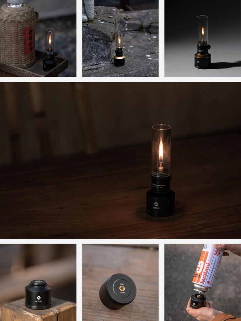 CAMPING MOON Gas Candle Lantern with Refill Tank and Wooden Lantern Case (BKT-1D15)