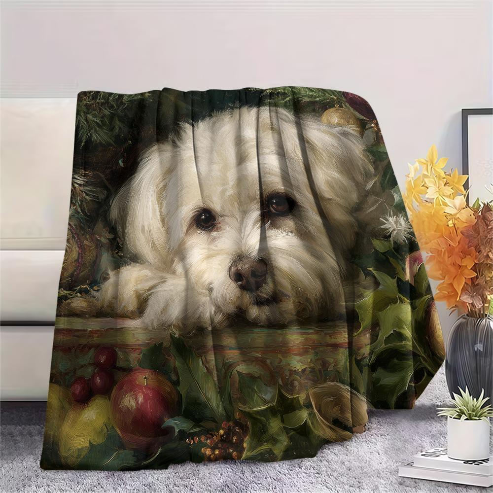 Maltese dog,pattern Flannel Blanket, High quality Comfortable for All Seasons, Home Decor, Warmth and Comfort, Perfect for Gifts.
