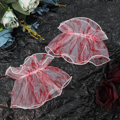Halloween Blood Mesh Accessory Short Fingerless Wrist Gloves Spooky Skull Bow Hairpins for Halloween Masquerade Cosplay Party