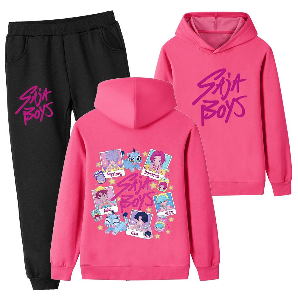 PB1206-2 Kids Boys Girls Kpop Mira Zoey Rumi Sajaboys Double-sided Print Long Sleeves Hoodie Pants Trousers Clothes Sets
