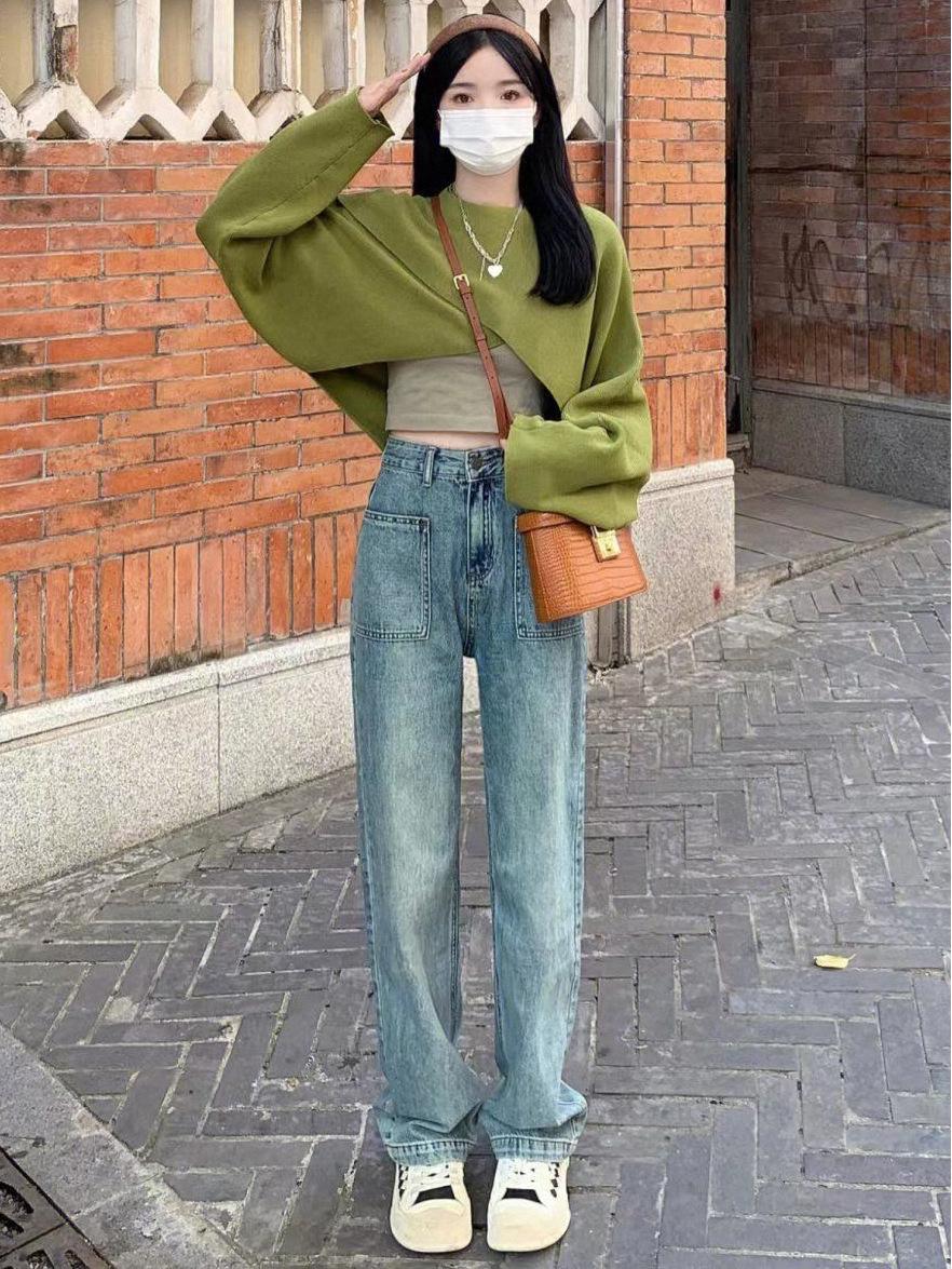 

Women s Straight-Leg Wide Jeans - Elegant Summer Loose Fit for Pear-Shaped Figures L