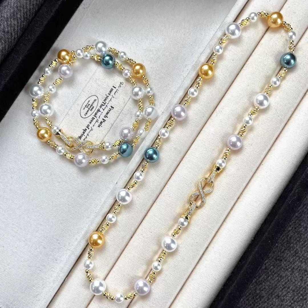 Vintage Design Highlight Faux Crystal Pearl Clavicle Chain Necklace Morandi
