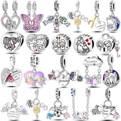925 Sterling Silver Sister Love Beads Bracelet Friendship Best Friend Gift Charm Pendant Fits Original Bangle DIY Jewelry