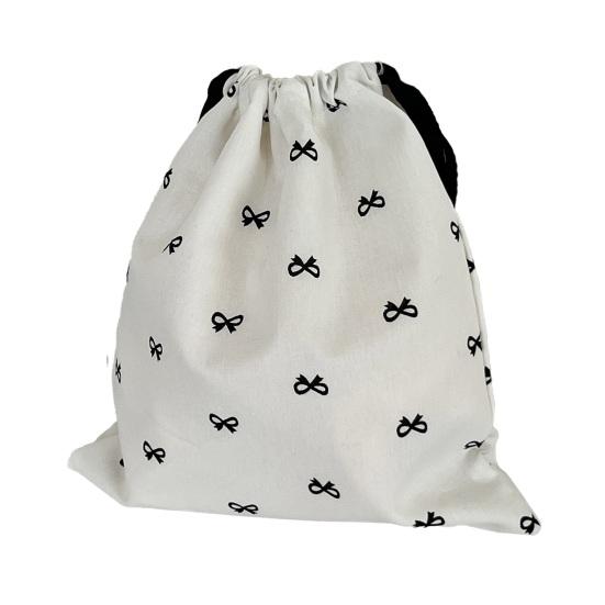 Small Drawstring Bags Cute Bow Makeup Pouch Portable Canvas Storage Bag