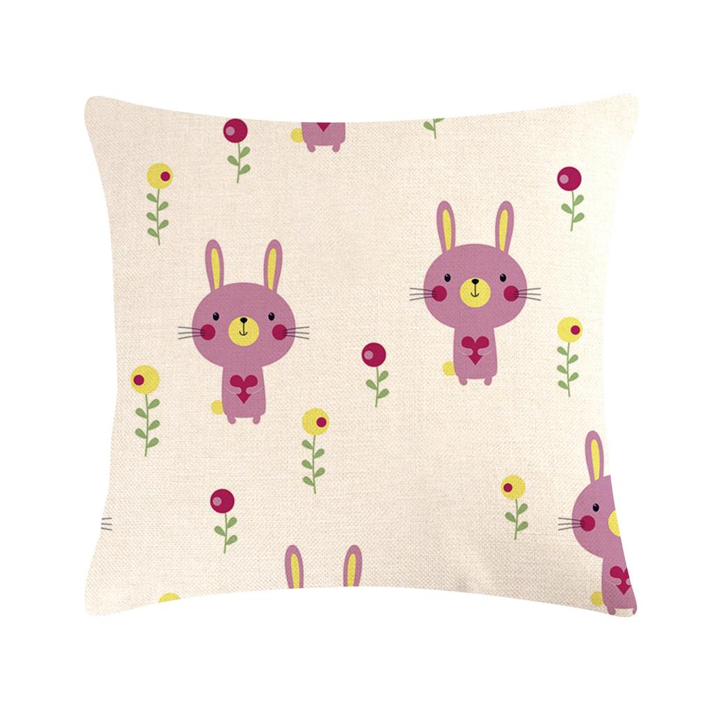 Easter Bunny Linen Pillowcase Home Sofa Cushion Cover