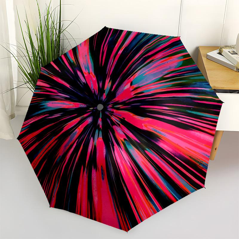 1PC Abstract Art Circular Burst Automatic Folding Umbrella Portable Collapsible 8-Rib Umbrella for All Seasons, Casual Outdoor Accessory, Perfect Gift