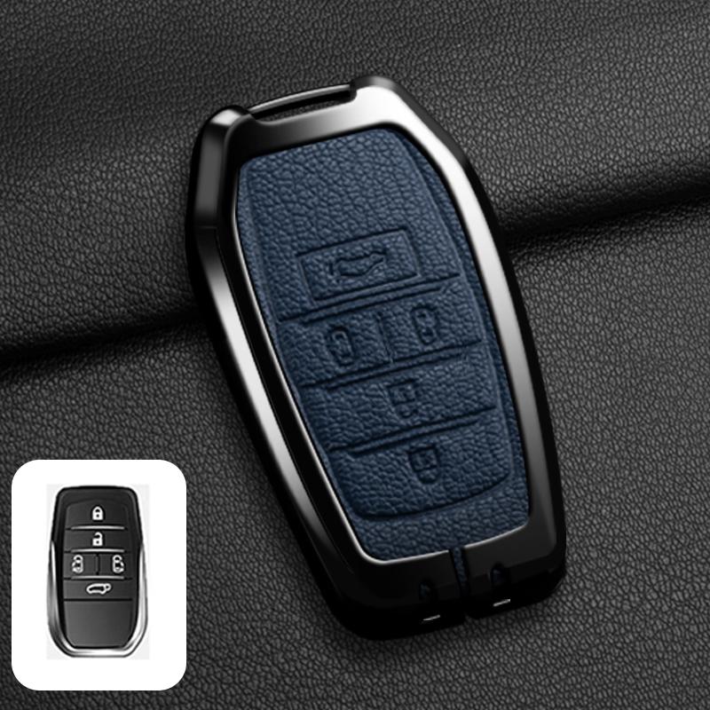 Alloy Leather Car Remote Key Case Cover Shell Fob For Toyota Prado Land Cruiser Camry Alphard VELLFIRE PREVIA Auto Accessories