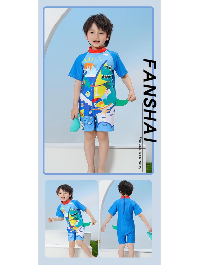 Children's Cartoon One-Piece Swimsuit - Quick-Dry, Sun Protection for Boys