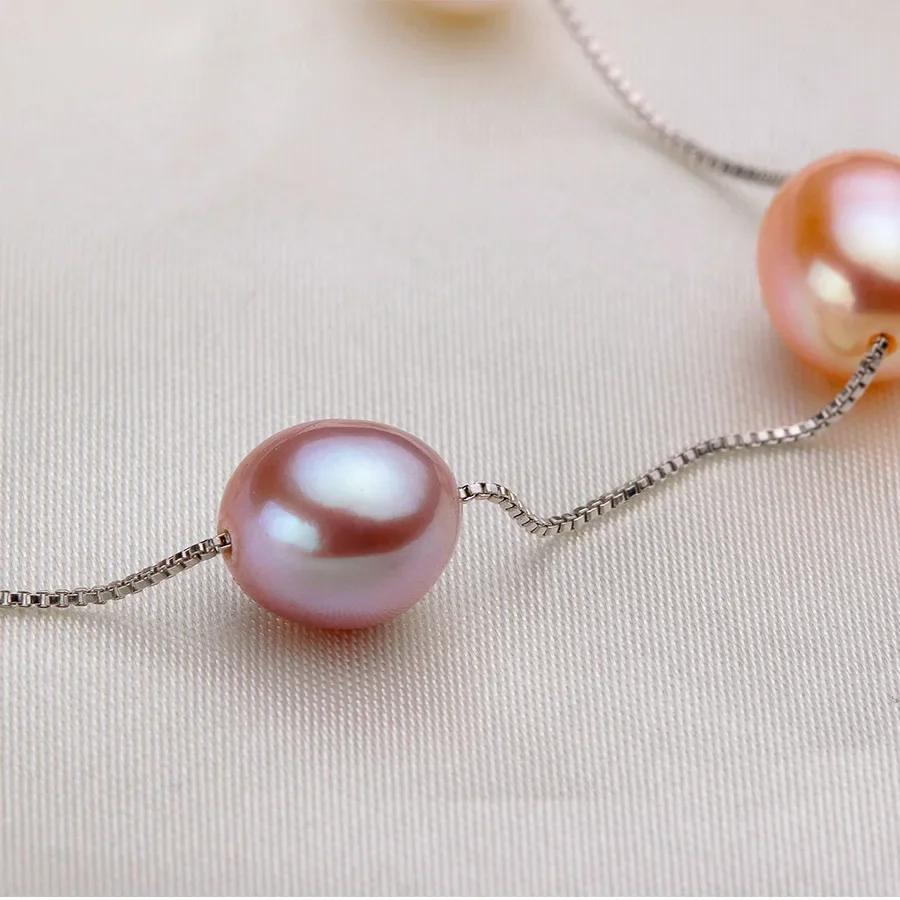 HENGSHENG 45cm AAAA Natural Freshwater Pearl Chains Necklaces For Women Fashion S925 Silver White Pink Purple Real Pearl Jewelry