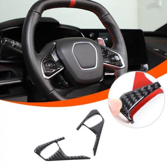 Black Soft Carbon fiber Steering Wheel Button sticker cover For Corvette C8 20+