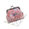 Cute PU Leather Coin Purse Flower Print Latte Clip Wallet Bag Lovely Style Convenient Handbag Women