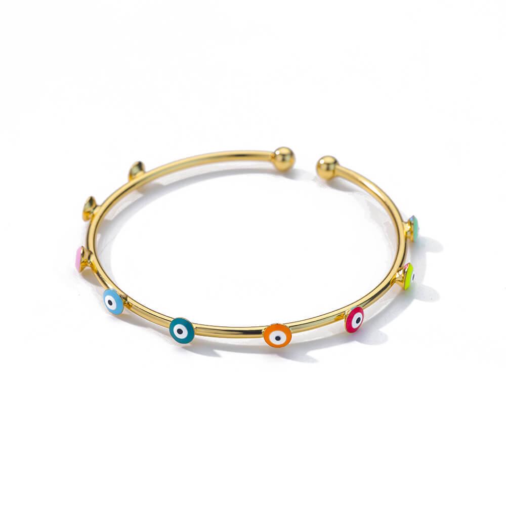 18K Gold Geometric Blue-Eyed Evil Eye Bracelet - Colorful and Versatile.