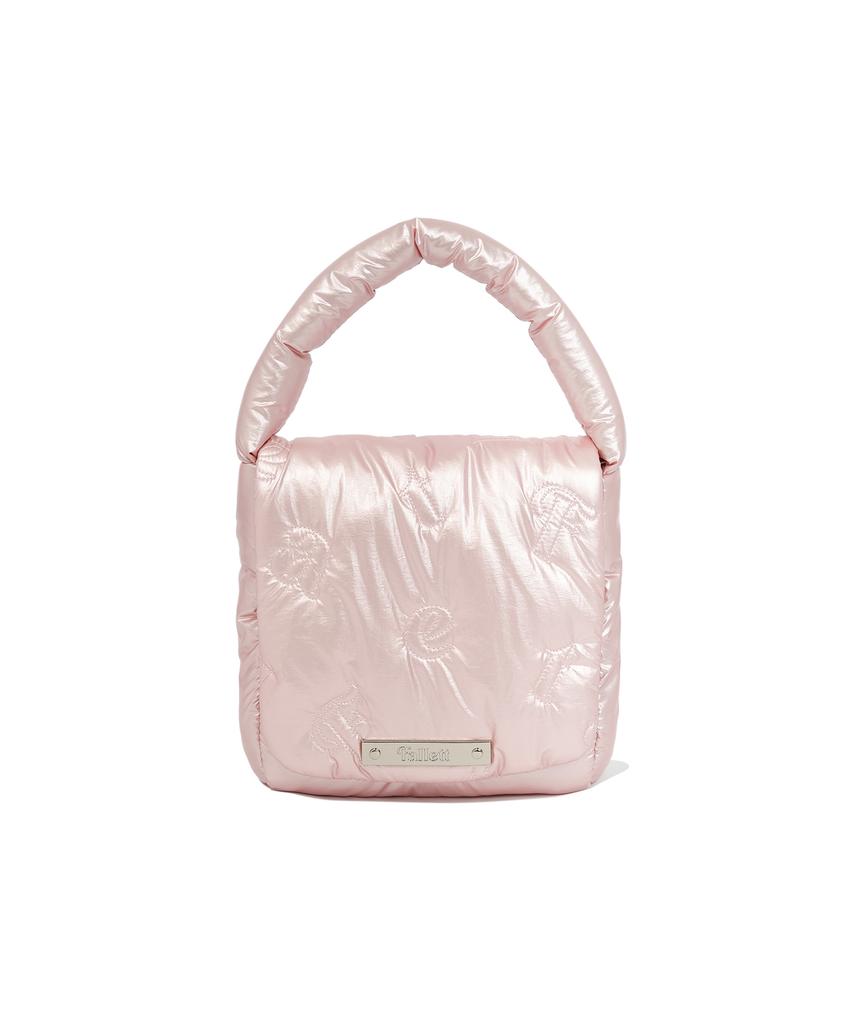 Fallett Lettering Quilted Small Flap Tote Bag Pink
