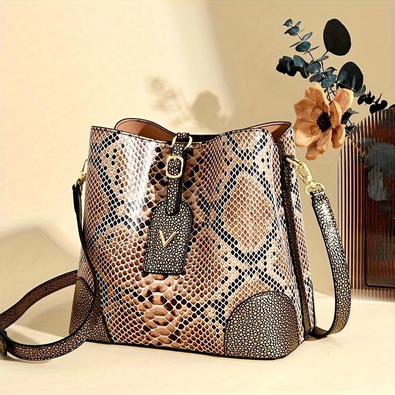 Unique Snake Print Tote Bag Gradient Color with Adjustable Shoulder Strap Multiple Compartments Golden-Tone Hardware Crossbody Purse for Everyday Use