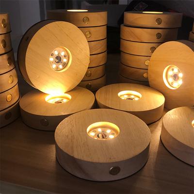 Wood Light Base Loadable Remote Control Wooden Led Light Rotating Display Stand Lamp Holder Foot Type Lamp Base Art Ornament