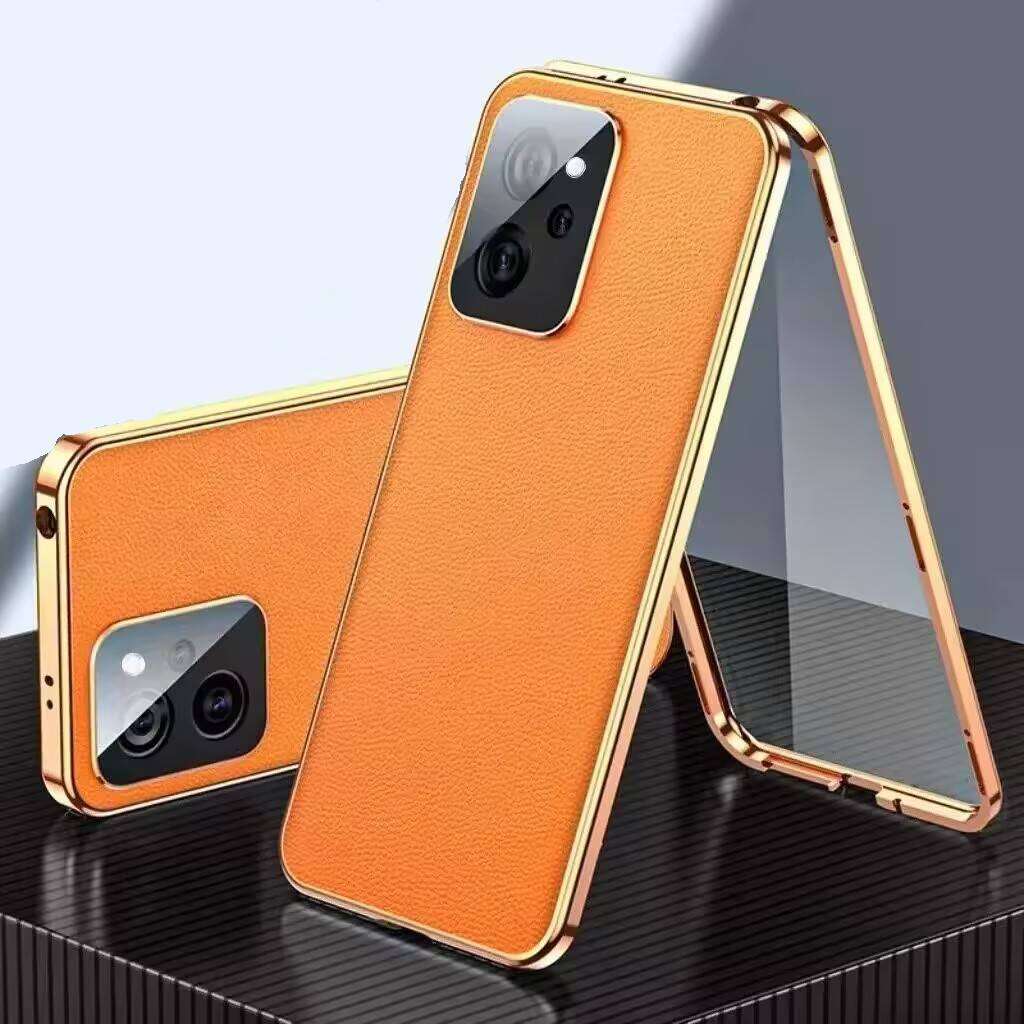 Etui do OPPO Reno 15 13 14 Find X7 X8 Pro, z aluminiowym zderzakiem i skórzanym tyłem, zderzaki do telefonu