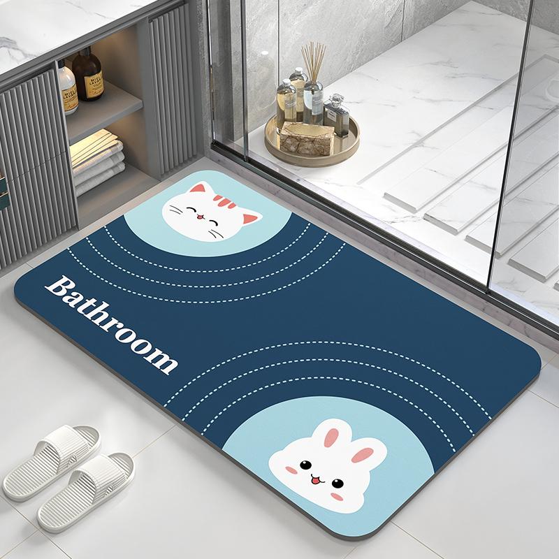 Alfombra absorbente de barro de diatomeas, alfombra de suelo para inodoro, alfombrilla para pies antideslizante de secado rápido para puerta de baño, alfombra suave para inodoro con dibujos animados y diseño bonito