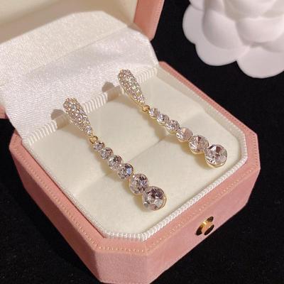 Boucles d'oreilles pendantes de luxe coréennes à pampilles et strass pour femmes