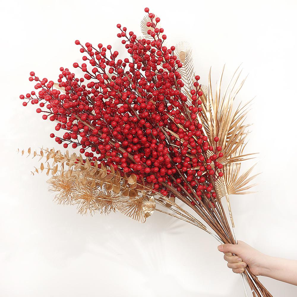 Artificial Red Berry Flowers Bouquet Fake Plant for Home Vase Decor Xmas Tree Ornaments New Year 2025 Party Christmas Decoration