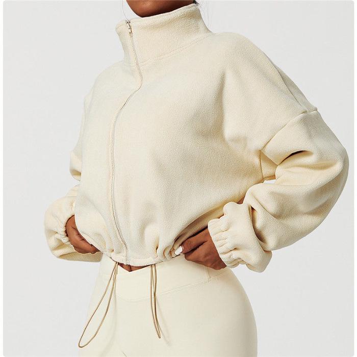 Women's Windproof Sports Jacket - Warm, Velvet-Lined, Loose Fit for Autumn/Winter Running, Training & Fitness.