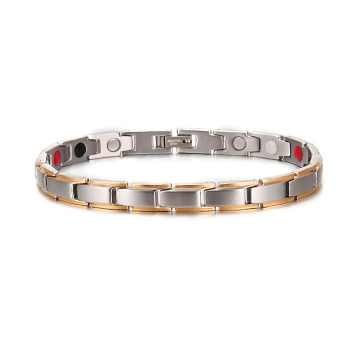 Schwarz-Gold Edelstahl Magnetisches Armband mit Germanium und Negativ-Ionen Uhrenarmband