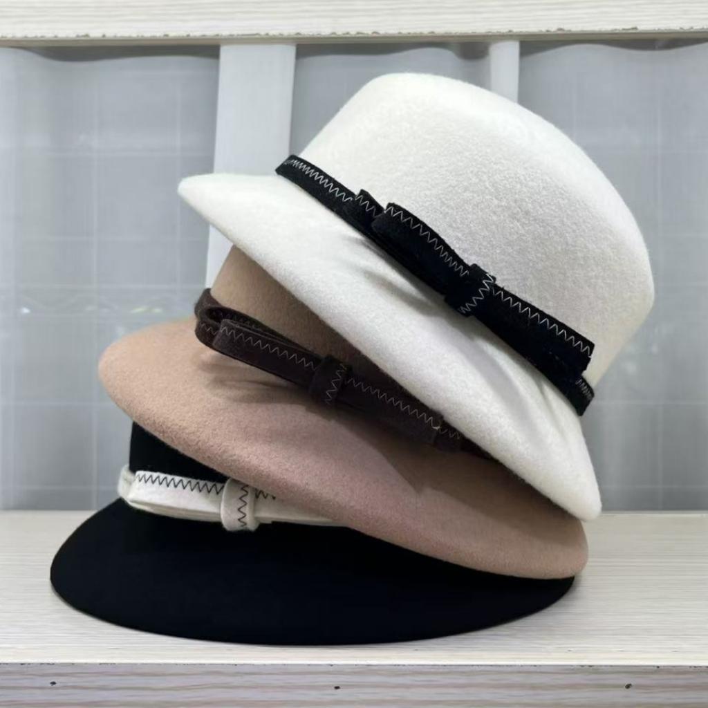 French Romantic High-end Lampshade Hat, Wool Top Hat, Women's Autumn/winter Warmth, Face-enhancing Little Hepburn Style Bucket Hat, Basin Hat