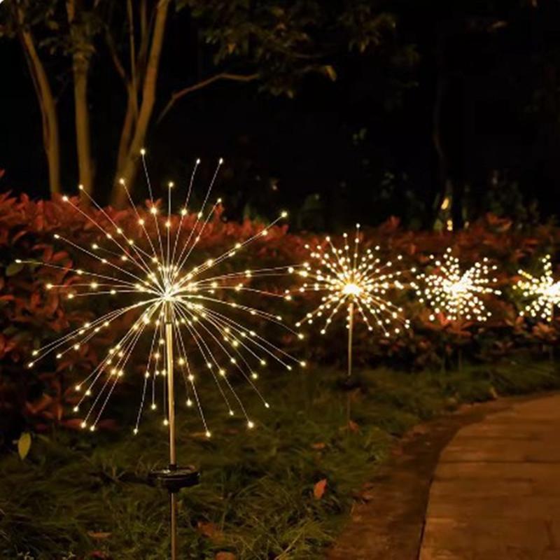 

90 светодиодных фейерверков на солнечной энергии, украшения сада, гирлянды, водонепроницаемые уличные одуванчики, газонная лампа для патио, садового декора 1PCS