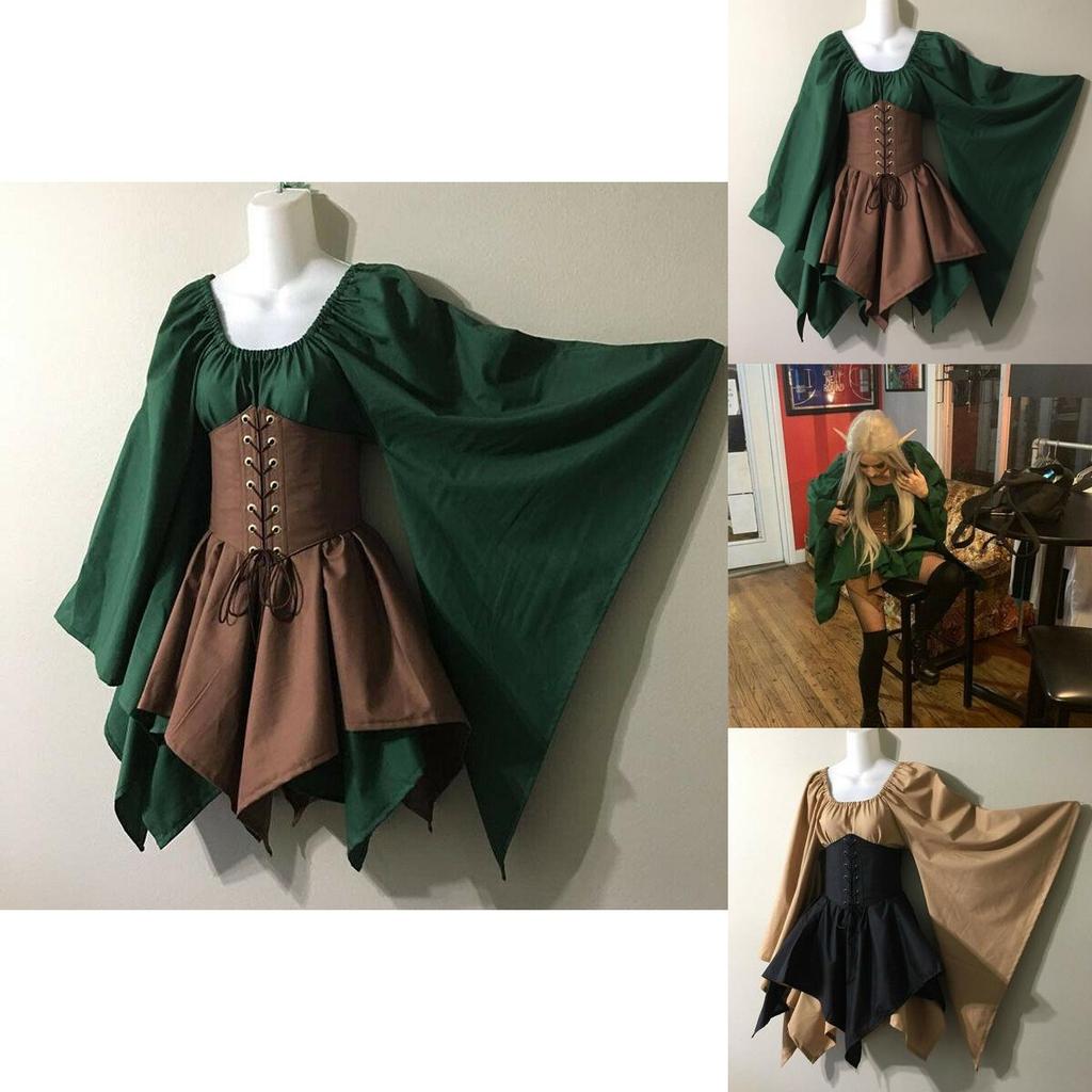 Bezauberndes Mittelalterliches Damen Waldelfen Feenkleid Korsett Set Für Halloween Magie