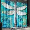 2pcs Teal Tie-Dye Curtains with Dragonfly Design – Elegant Grey To White Ombre Window Drapes   Semi-Transparent Polyester Fabric