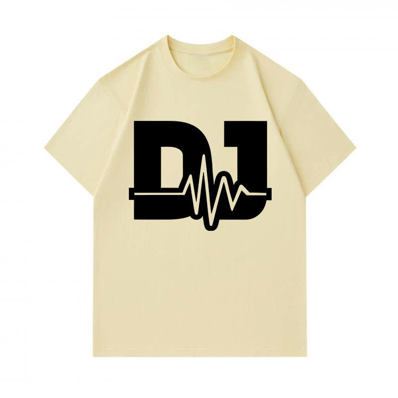 Men's 100% Cotton Crew Neck Short Sleeve T-Shirt, Casual DJ Sound Wave Graphic Printed Breathable Soft Summer Tee for Daily Wear and Music Enthusiasts
