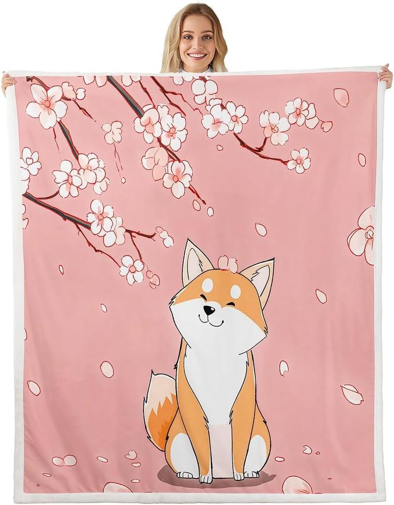 GUOYU Blanket Cat Anime Fleece Throw Blanket Queen Japanese Retro Funny Cat Sherpa Blanket Boys Girls Japanese Style Plush Blanket Japanese