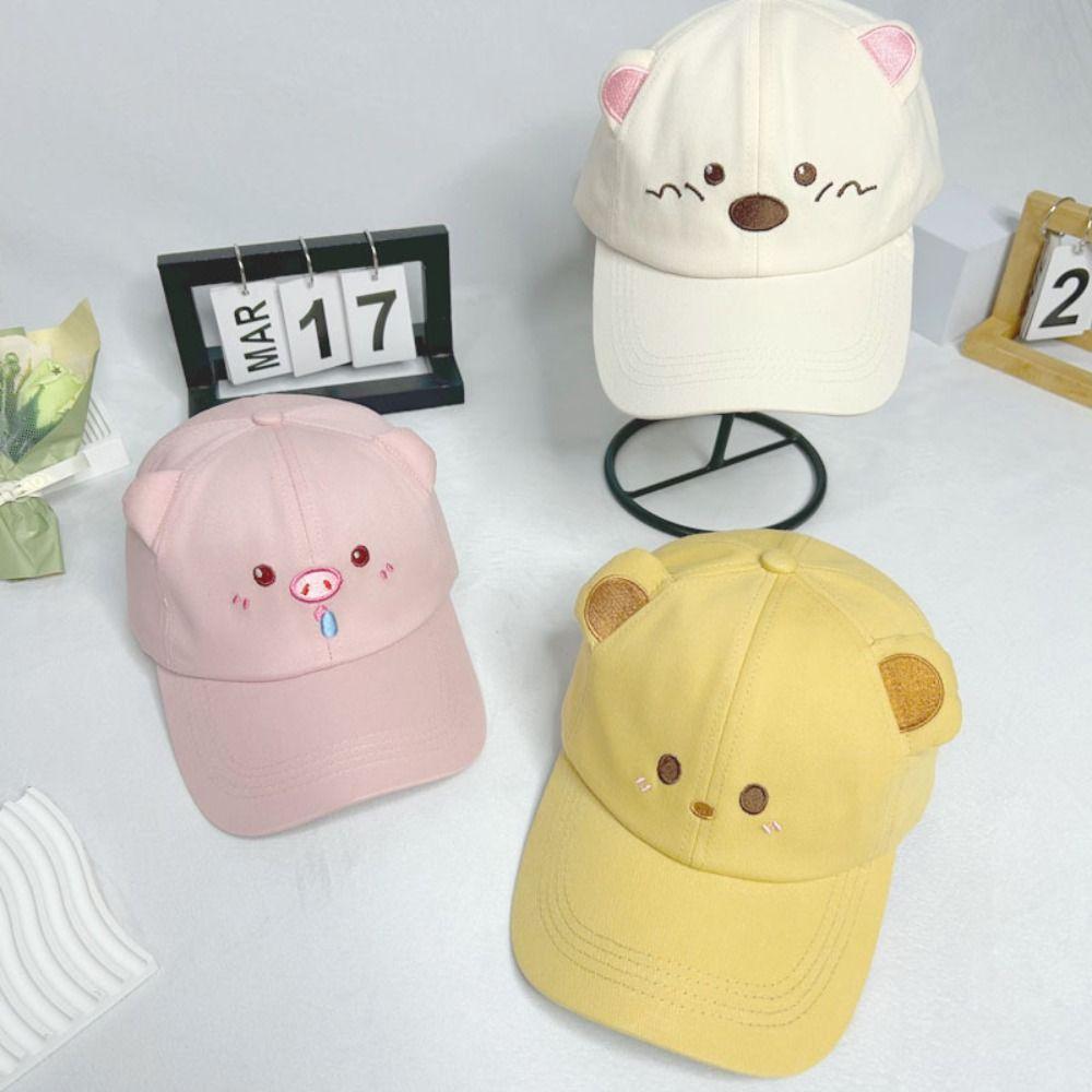Lässige Stickerei Sonnenschutz Entenschnabelmützen Verstellbare Cartoon Baseballkappe Rosa Schwein Hut mit breiter Krempe Outdoor-Sport
