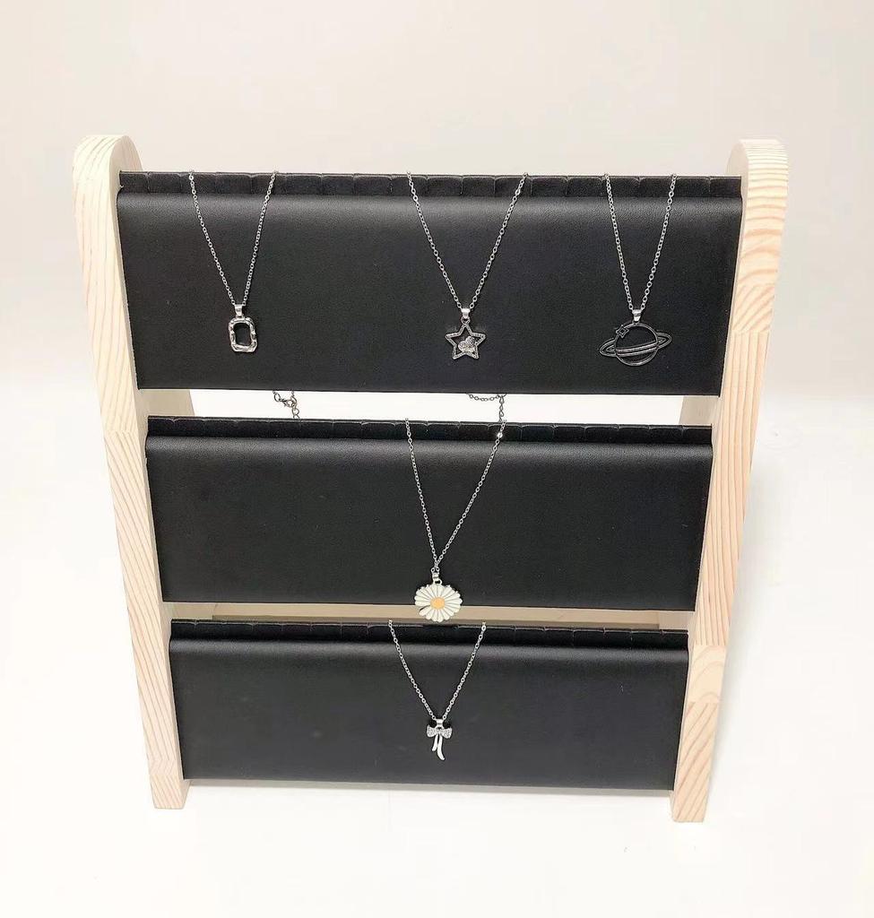 Solid Wood Three-Tier Necklace Stand - Jewelry Display and Storage Hanger