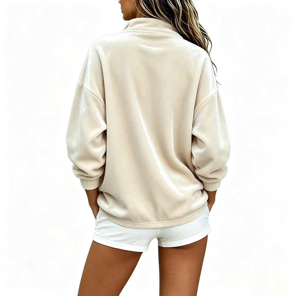 Women's Velvet Zip Up Long Sleeve Top Casual Color Shirt for Everyday Wear