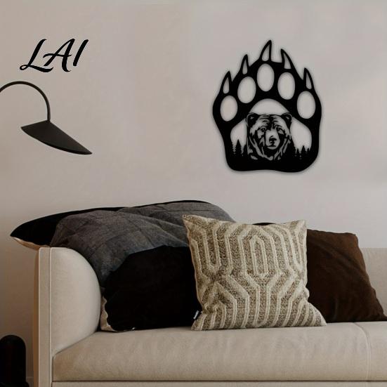 Large Brown Bear Wall Sculpture Metal Hollow Out Art Rustic Forest Landscape Hanging with Paw Nature Inspired Home Ornament Prints Iron Sign
