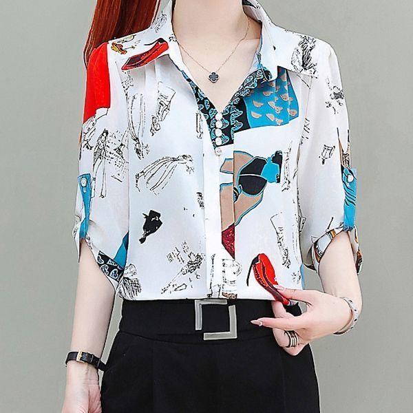 Women's Chiffon Shirt Summer Dress Fashionable Shirt Mid Sleeve Top Women's Small Shirt