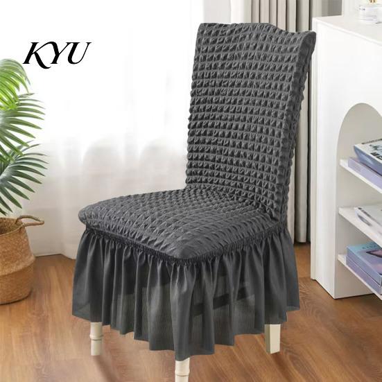 Non Slip Chair Cover with Skirt, Stretchable Armless Slipcover, Bubble Soft Polyester Slipcover Texture, Machine Washable Protector for Dining Kitchen