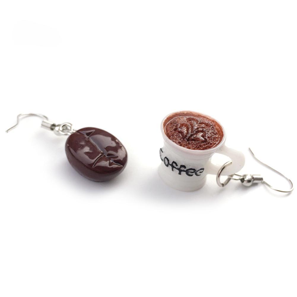 Jewelry Women Funny Asymmetric Coffee Bean Cup Drink Drop Dangle Hook Earrings AVE